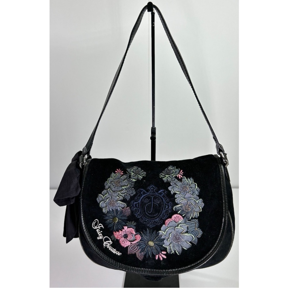 Juicy Couture Y2K Black Floral Velour Shoulder Purse - Picture 2 of 13